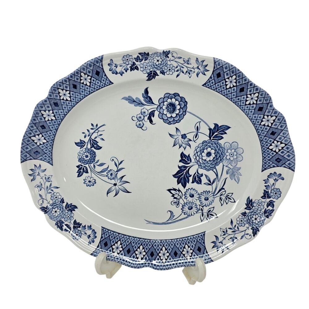 Vintage J&G Meakin Cathay Oval Platter 12" Blue White Ironstone England
